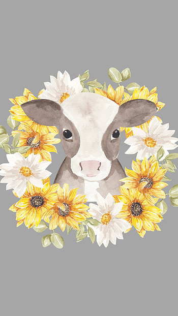 Cow, spring, flowers, sun_flower, calf, farm_animal, animal, farm, cute, sunflower HD phone wallpaper