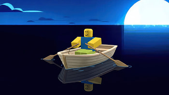 Roblox Is Rowing His Boat At The Sea In Night, boat, robot, sea, ocean, sunset, moon, sky, night, artist, artwork, art, digital-art, deviantart HD wallpaper