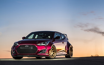 Hyundai Veloster, front view, exterior, burgundy Veloster, Veloster tuning, gold wheels, Hyundai tuning, Korean cars, Hyundai HD wallpaper