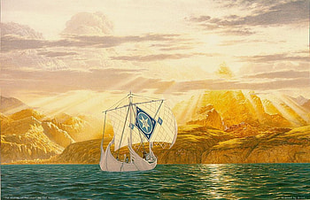 Swan Ship, sea, ship, fantasy, art, clouds, swan, water HD wallpaper