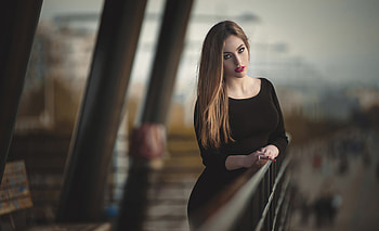 Girl In Black Dress Beautiful Red Lipstick, girls, model, black-dress HD wallpaper