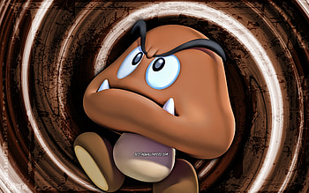 Goomba, brown grunge background, vortex, Super Mario, cartoon monster, Super Mario characters, Super Mario Bros, Goomba Super Mario HD wallpaper