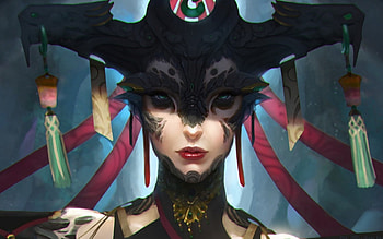 Fantasy creature, blue, black, art, girl, tony yin, woman, pink, fantasy, creature HD wallpaper