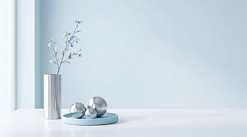 Clean - Blue Minimal Vase & Silver Spheres HD wallpaper