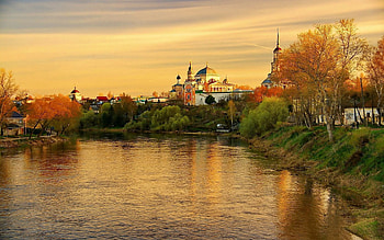 Cities, Rivers, Sunset, Autumn, Reflection, Evening, Russia, Torzhok, Tver Region HD wallpaper