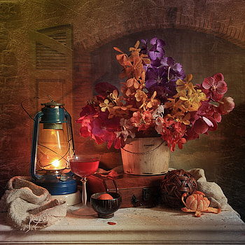 still life, bouquet, graphy, nice, tangerine, flower, fruit, orchid, , beautiful, cup, old, box, cool, flowers, lantern, wine, harmony HD wallpaper