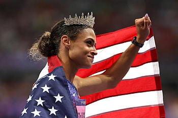 US athlete Sydney McLaughlin-Levrone wears a crown after winning the 400-meter hurdles at the Paris, olympic games, Olympic Games Paris 2024, United States, athlete, USA HD wallpaper