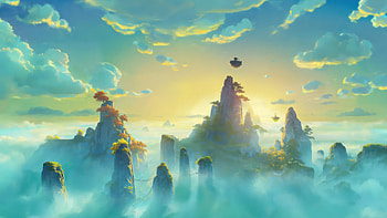 Whispers Beyond The Floating Path, sky, mountains, mountain, artwork, art, digital-art, artist, artstation HD wallpaper