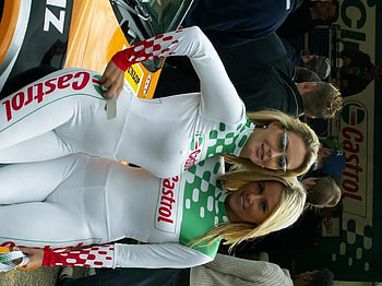 Castrol Oil PR Ladies, two, sexy, white, model, blond, oil, hips, castrol, lovely HD wallpaper