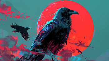 Vibrant Crow – Mystical Red Moon Backdrop, crow, bird HD wallpaper
