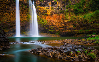 Waterfall, Rock, River, Mountain HD wallpaper