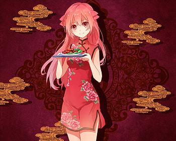 Chinese Food, waitress, cheingsam, red hair, oriental, long hair, dress, beauty, nice, lady, yummy, maiden, female, sexy, sweet, delicious, gorgeous, hot, chinese, girl, beautiful, pink hair, food, anime girl, anime, pretty, red, redhead, lovely HD wallpaper
