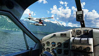 Microsoft Flight Simulator - Cockpit View Over Scenic Lake, video game, Microsoft Flight Simulator HD wallpaper