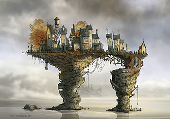 Art, House, Hill HD wallpaper