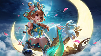 Chang'e, blue, change, cute, girl, goddesss, bunny, fantasy, moon, league of legends, luna, chang e, lol HD wallpaper