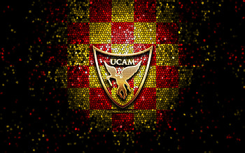 UCAM Murcia CB, glitter logo, ACB, red yellow checkered background, spanish basketball team, UCAM Murcia CB logo, mosaic art, basketball HD wallpaper
