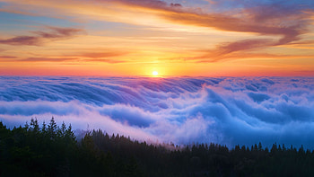 Sunset cotton fog in Mt Tamalpais, california, clouds, colors, sky, sun, usa HD wallpaper