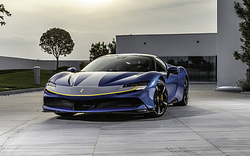 Ferrari SF90 Super Sport, 2022, front view, blue sports coupe, blue SF90 Super Sport, Italian sports cars, Ferrari HD wallpaper