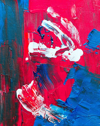 Colorful abstract painting with bold red and blue acrylic strokes on canvas. HD phone wallpaper
