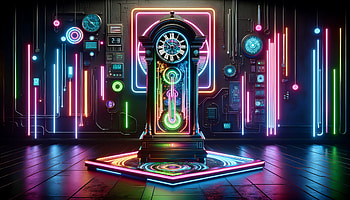 Neon-Lit Grandfather Clock, grandfather clock, clock, neon lights, retro, futuristic HD wallpaper