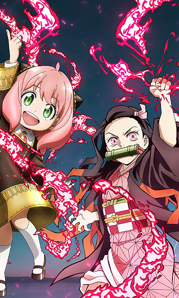 Anya Forger & Nezuko Kamado, Nezuko Kamado, Anya Forger, Anime, crossover HD phone wallpaper