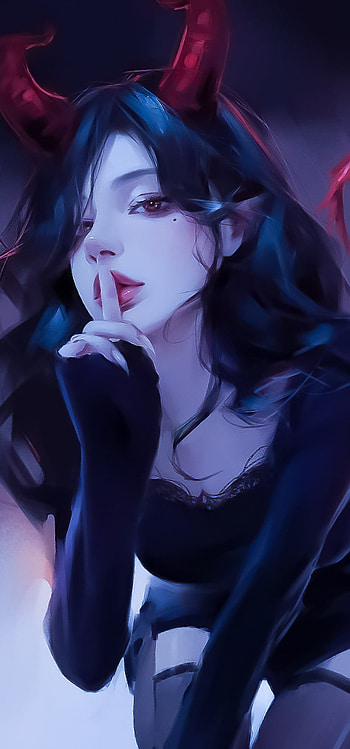 Devil, art, lip, Girl HD phone wallpaper