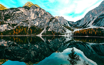 mountain lake, sunset, evening, autumn, yellow trees, beautiful lake, mountain landscape HD wallpaper