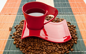 Red Cup of Coffee, coffee, beans, cup, red HD wallpaper
