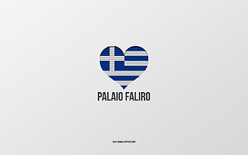 I Love Palaio Faliro, Greek cities, Day of Palaio Faliro, gray background, Palaio Faliro, Greece, Greek flag heart, favorite cities, Love Palaio Faliro HD wallpaper