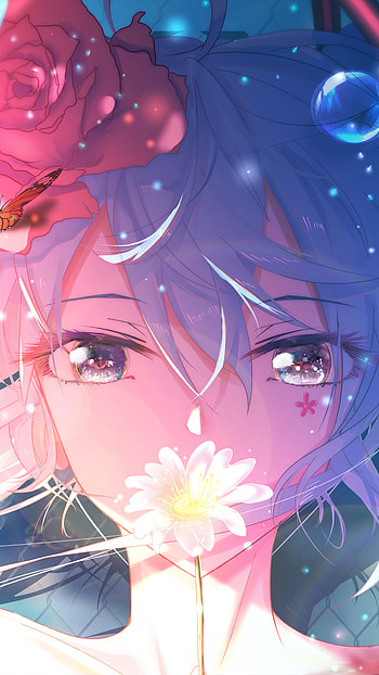 Anime girl, cute, flower HD phone wallpaper