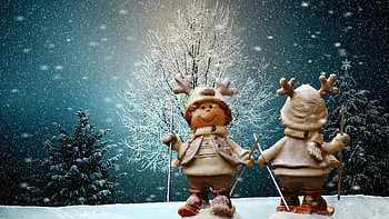 Happy New Year, trees, ski, helmet, snow, horns HD wallpaper