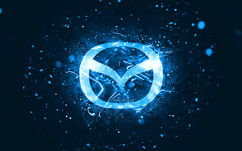 Mazda blue logo, , blue neon lights, creative, blue abstract background, Mazda logo, cars brands, Mazda HD wallpaper