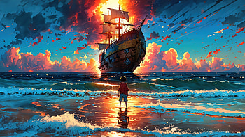 Luffy With Ship, one-piece, monkey-d-luffy, tv-shows, anime, artwork, ai, artist, digital-art HD wallpaper