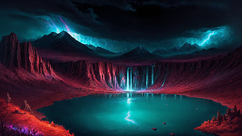 Thunderstorm Waterfall: A Stunning AI Art Mountain Scene, artistic, waterfall, AI Art, mountain, thunderstorm HD wallpaper