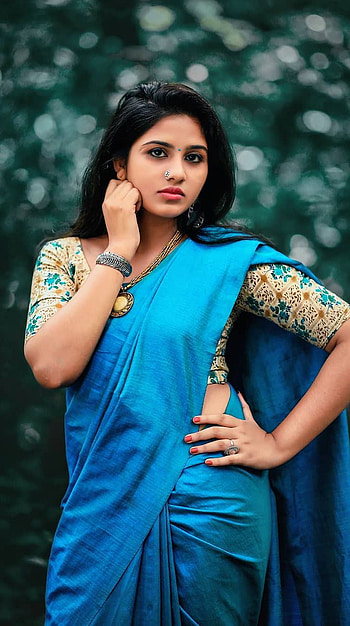 Maneesha Mahesh, mallu actress, saree lover HD phone wallpaper