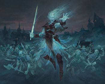 Millicent the restless revenant, night, blue, halloween, millicent, fantasy, zombie, denman rooke, death HD wallpaper
