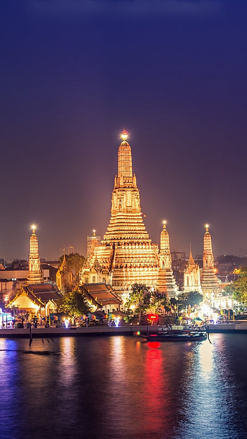 Thailand Bangkok buildings, Light river boats, , Sony Xperia HD phone wallpaper