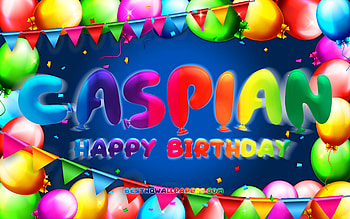 Happy Birtay Caspian, , colorful balloon frame, Caspian name, blue background, Caspian Happy Birtay, Caspian Birtay, popular american male names, Birtay concept, Caspian HD wallpaper