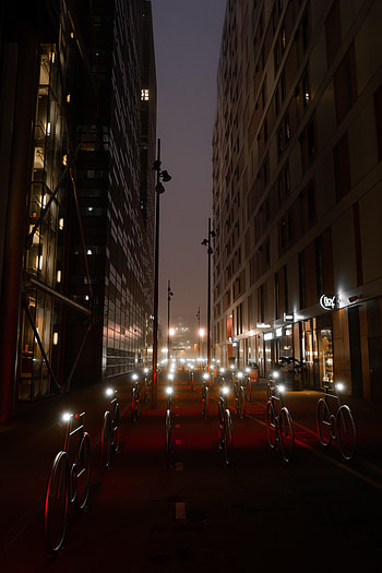 Night, Bicycles, Building, Lights, Dark, Road, Design, Constructions HD phone wallpaper