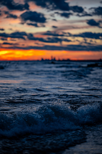 Nature, Sunset, Sea, Waves, Horizon, Spray HD phone wallpaper