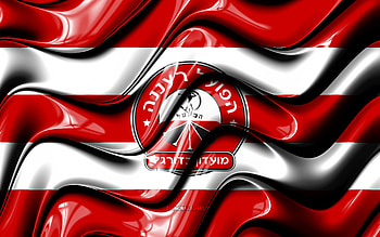 Hapoel Raanana flag, , red and white 3D waves, Ligat ha Al, Israeli football club, Hapoel Raanana, football, Hapoel Raanana logo, soccer, Hapoel Raanana FC HD wallpaper