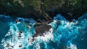 Waves by a Cliff in Spain, water, shoreline, aerial HD wallpaper
