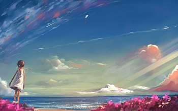 Little Girl Looking At Kite Artwork Landscape , little-girl, kite, artist, artwork, digital-art, landscape, deviantart HD wallpaper