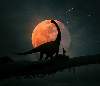 Art, Dark, Silhouettes, Planet, hop, Dinosaur HD wallpaper