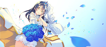 Umi Sonoda, Love Live, Flower petals, Anime, Cute, Female, Pretty, Bouquet, Beautiful anime art, School idol project, Flowers, Anime girl, Bride HD wallpaper