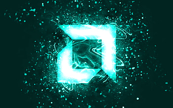 AMD turquoise logo, , turquoise neon lights, creative, turquoise abstract background, AMD logo, brands, AMD HD wallpaper
