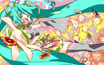 Hatsune Miku, colorful, awesome, cute, vocaloid, beauty, nice, miku, vocaloids, petals, hatsune, thighhighs, skirt, blue eyes, twintail, blue hair, beautiful, anime, pretty, cool, flowers HD wallpaper