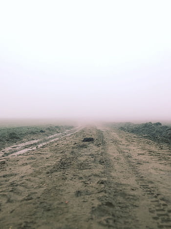 A misty dirt road in Klčov, Slovakia, surrounded by a foggy landscape, conveying tranquility. HD phone wallpaper
