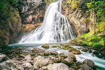 Rocks, moss, nature, waterfall HD wallpaper