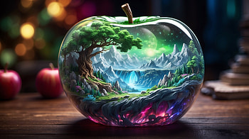 Aurora scene in Crystal apple, aurora borealis, crystal, apple, glow, light HD wallpaper